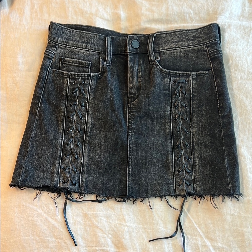 Blank NYC Black Denim Skirt with Lace-Up Detail